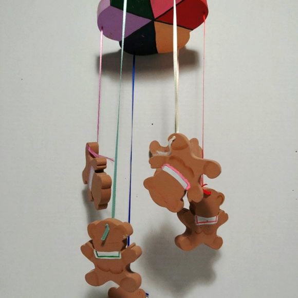 Adorable Colorful Painted Wooden Bear Mobile - Picture 5 of 14